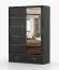 Armoire à portes coulissantes / Penderie de 1,5 mètre de large avec miroir / Noir / Lusatian 04 / 218 x 150 x 61 cm / 2 portes / 2 tiroirs / 6 compartiments