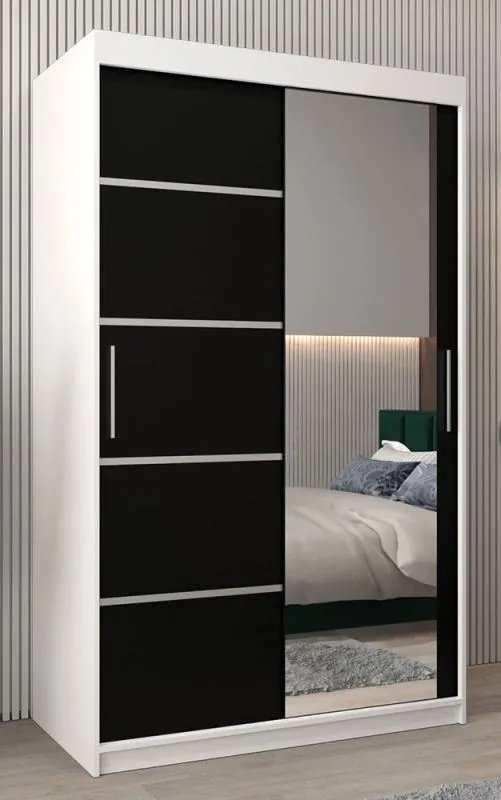 120 cm de large Armoire à portes coulissantes avec 2 portes | 5 casiers | 2 tringles à vêtements | Couleur: Blanc / Noir Abbildung