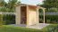 Abri de jardin avec toit traînant / Cabane de jardin / Naturel / Construction par éléments / 2,30 x 2,03 mètres / Toit en bâtière / Weilar 01 / Porte encadrée de bois massif avec fenêtre