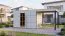 Abri de jardin Lounge Frankfurt 02 avec extension de toit | Surface au sol : 13,12 m² | Gris / Anthracite | Toit en pente | Abri de jardin modulaire | Panneaux de façade en HPL