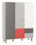 Chambre d'adolescents - armoire à portes battantes / armoire Syrina 05, couleur : blanc / gris / rouge - Dimensions : 202 x 153 x 55 cm (h x l x p)