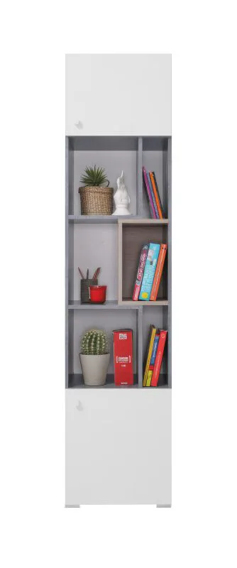 Étagère chambre ado Lede 06 | Gris, chêne, blanc | 190 x 45 x 40 cm | Design moderne et pratique