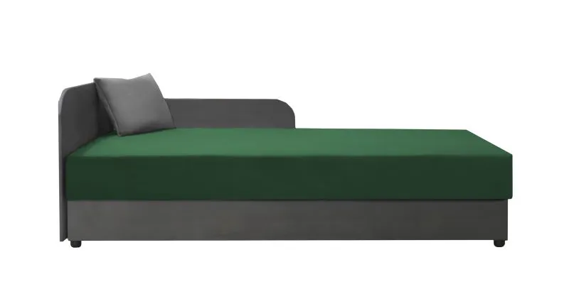 Lit de jour / lit d’appoint Lobatos 81 | Tête de lit à gauche | Gris/Vert | Rangement intégré | 80 x 195 cm | Coussins inclus