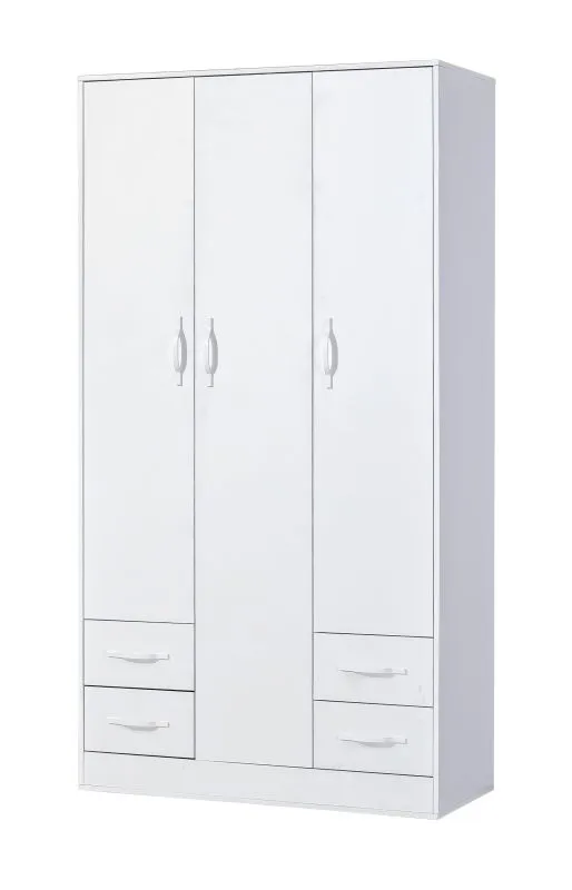 Armoire | Armoire à portes battantes | 3 portes | 120 x 50 x 225 cm | Couleur : blanc | 3 portes | 4 tiroirs | 11 compartiments | 1 tringle à vêtements | Nalut 01
