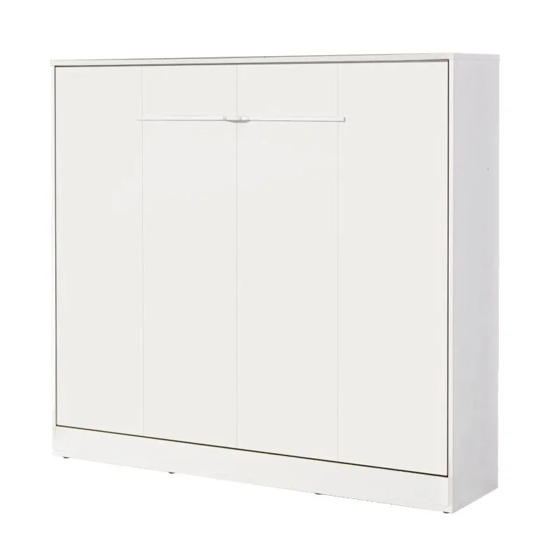 Lit escamotable horizontal | sommier à lattes inclus | surface de couchage 160 x 200 cm | lit pliant | lit mural | lit double | couleur : blanc | 2 tablettes | Nalut 13
