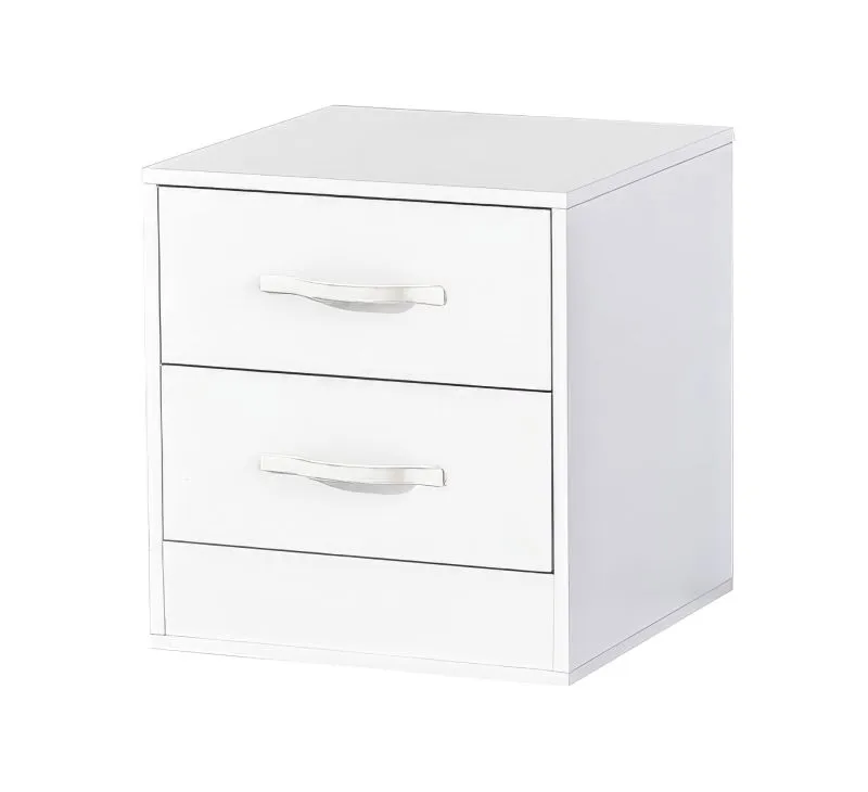 Table de chevet | Table de nuit | Meuble de chevet | 50 x 50 x 55 cm | Couleur : blanc | 2 tiroirs | Poignées en métal | Nalut 05
