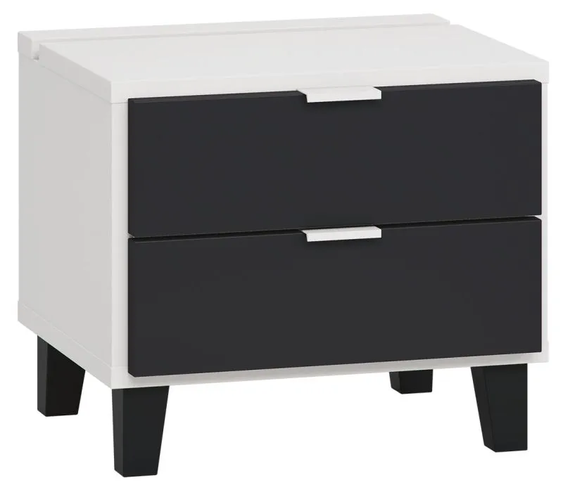 Table de chevet Vacas 16 | Blanc / Noir | LED Touch | 2 tiroirs | 40 x 45 x 40 cm