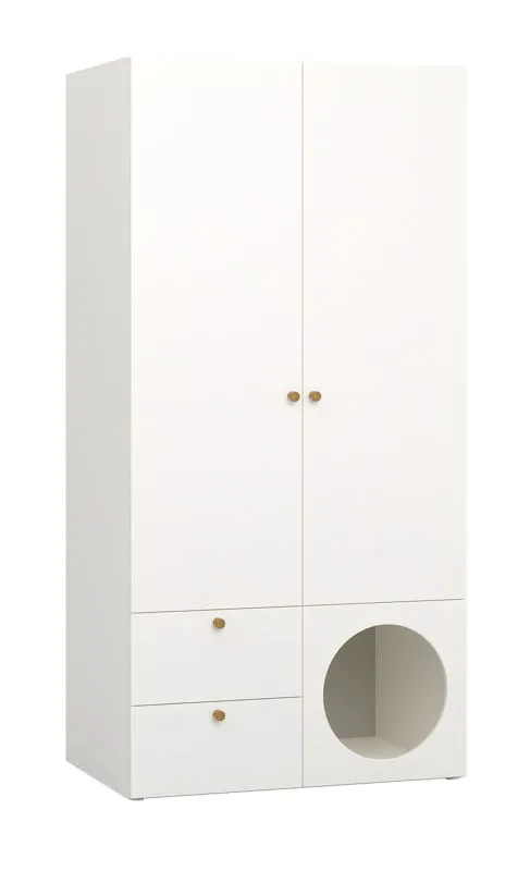 Armoire penderie Aenna 24 avec 2 tiroirs | LED intégrée avec détecteur de mouvement | Blanc / Gris | 202,5 x 100,5 x 60 cm