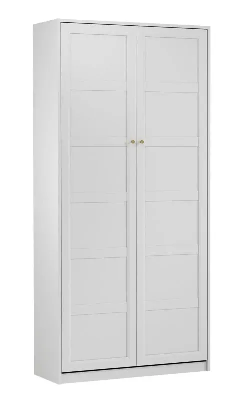 Lit escamotable Ersigen 07 en blanc, Surface de couchage 90 x 200 cm, Poignées en Or, protection des bandes de chant ABS, lit simple pliable, lit mural