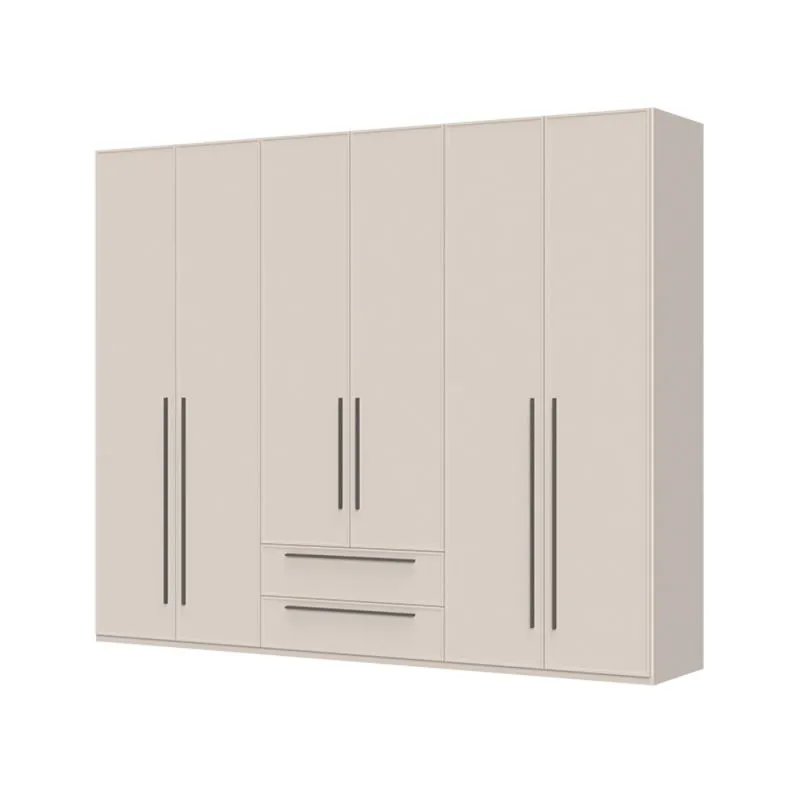 Grande armoire à six portes Neiafu 22, couleur : cachemire, dimensions : 224 x 272 x 56 cm, pieds réglables, deux tiroirs, pour chambre à coucher