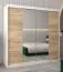 Armoire à portes coulissantes / Penderie Bisaurin 5B avec miroir, Couleur : Blanc mat / Chêne de Sonoma - Dimensions : 200 x 200 x 62 cm ( H x L x P)