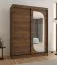 Armoire / Couleur : Noyer / 1,5 mètre de large / 5 compartiments / 2 tringles / Pour chambre à coucher / 1 porte miroir / Armoire à portes coulissantes