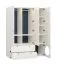 Armoire penderie 3 portes Aenna 11 | Blanc / Indigo | 4 tiroirs, 2 tringles, 6 compartiments | 202,5 x 151 x 60 cm