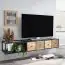 Meuble TV en bois massif de manguier, Couleur : Mangue / Noir, massif partiel - Dimensions : 25 x 150 x 35 cm (H x L x P)