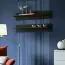 Mur de salon suspendu avec cheminée Hompland 115, Couleur : Noir / Blanc - dimensions : 170 x 260 x 40 cm (h x l x p), avec éclairage LED bleu
