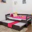 Lit enfant / lit junior "Easy Premium Line" K1/h/s incl. 2ème couchette et 2 panneaux de recouvrement, 90 x 200 cm bois de hêtre massif brun chocolat