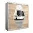 Armoire à portes coulissantes / Penderie Alphubel 04 avec miroir, Couleur : Blanc mat / Chêne de Sonoma - Dimensions : 200 x 180 x 62 cm ( H x L x P)