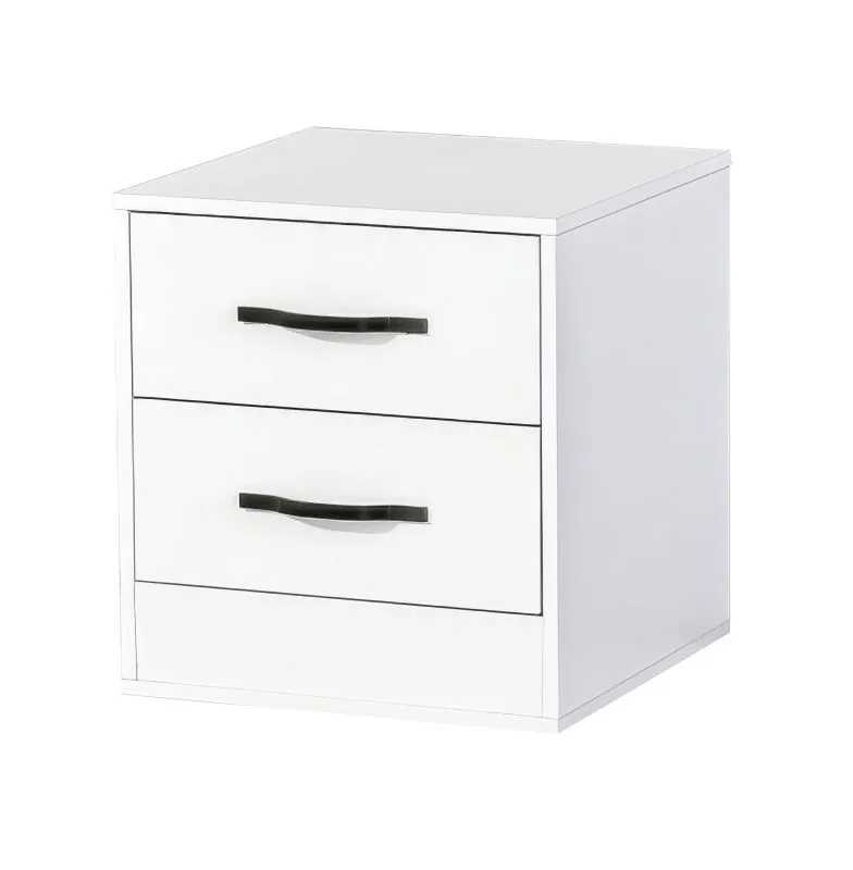 Table de chevet | Table de nuit | Meuble de chevet | 50 x 50 x 55 cm | Couleur : blanc / noir | 2 tiroirs | Poignées en métal | Nalut 05
