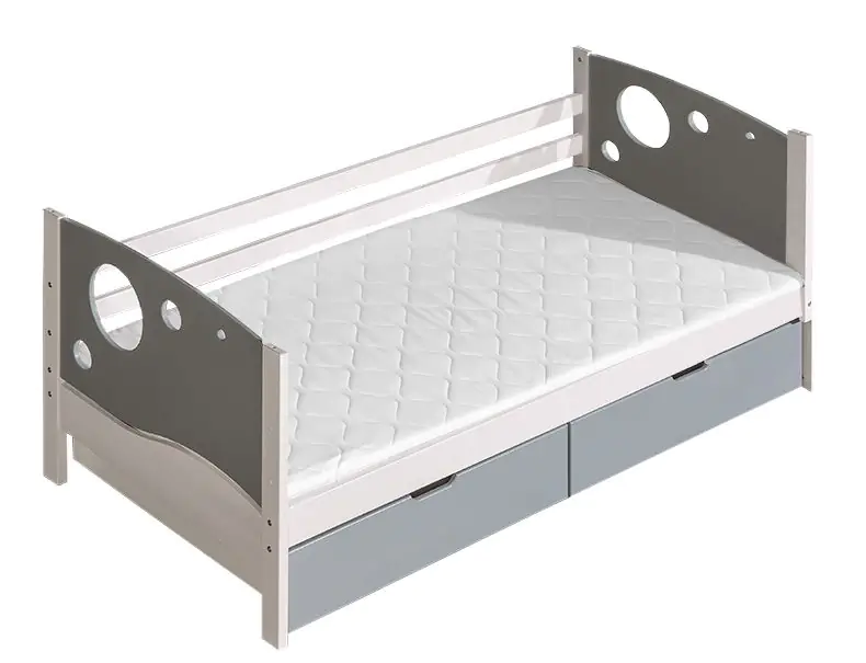 Lit d'enfant / lit de jeunesse Milo 26 avec 2 tiroirs, couleur : blanc / gris, partiellement massif, couchette : 80 x 190 cm (L x l)
