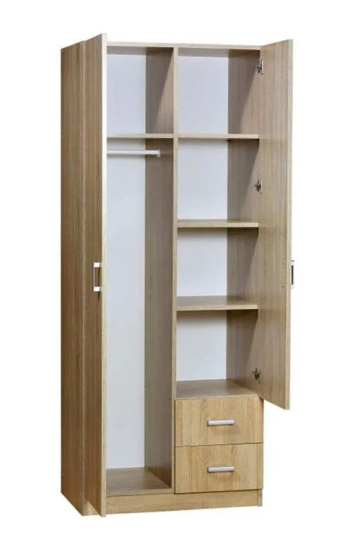 Armoire | 2 portes battantes | 2 tiroirs | 5 casiers | avec tringle à vêtements | 80 cm de large | Couleur: Chêne Sonoma Abbildung
