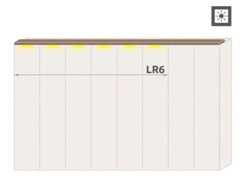 Cadre supérieur à LED pour armoire à portes battantes Gataivai / armoire et modules d'extension, jeu de 2, Couleur : Noyer - Largeur : 136 cm