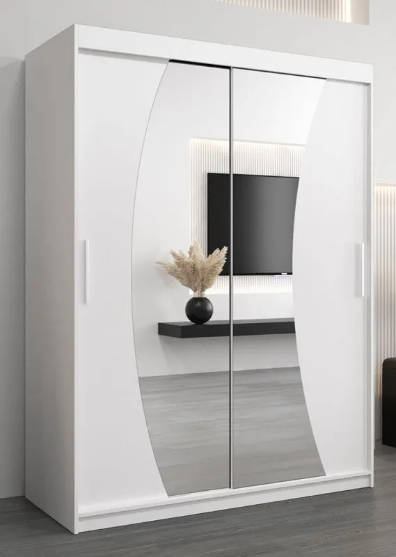 150 cm de large Armoire à portes coulissantes avec 5 casiers et 2 portes | Couleur: Blanc | Laminée Abbildung
