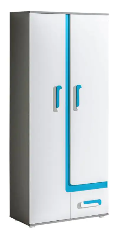 Chambre d'adolescents - armoire à portes battantes / armoire Oskar 03, couleur : anthracite / blanc / bleu - 192 x 85 x 40 cm (H x L x P)