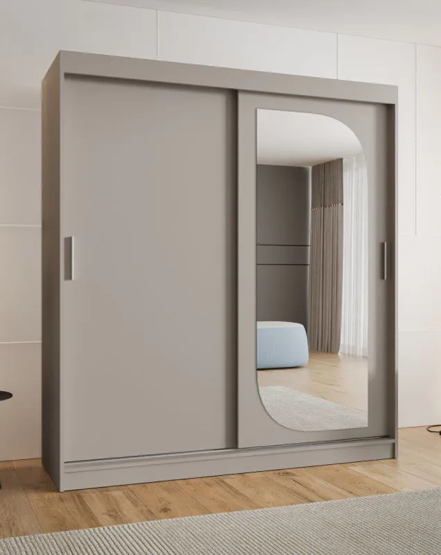 Armoire / Penderie à portes coulissantes Signalkuppe 16, Couleur : Cachemire, une porte miroir, largeur 1,8 m, 10 compartiments, deux tringles à vêtements