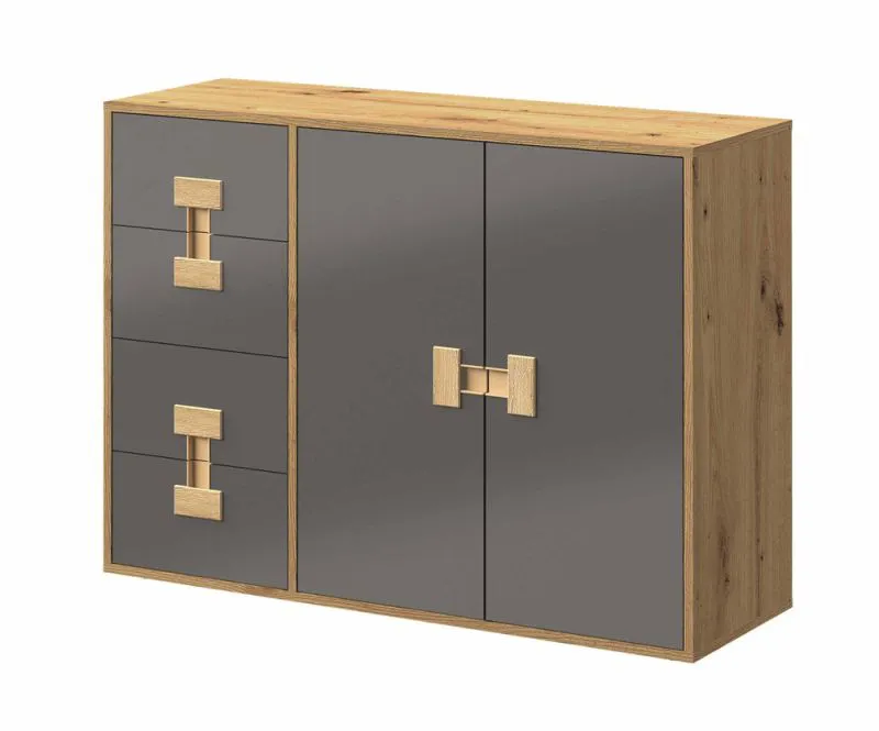 Chambre de jeunes - Commode Garian 08, Couleur : Chêne / Gris, Dimensions : 86 x 118x 40 cm (H x L x P)