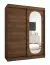 Penderie / Armoire à portes coulissantes / Couleur : Noyer / Porte avec miroir ovale / 1,5 mètre de large / Cinq casiers / Deux tringles à vêtements