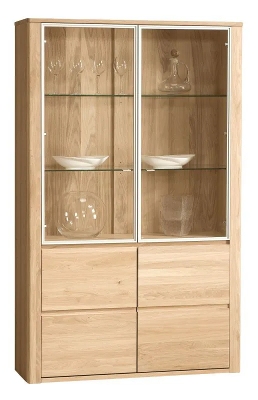 Vitrine Jussara 04, couleur : marron clair, chêne partiellement massif - 201 x 124 x 42 cm (h x l x p)