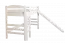 Lit mezzanine blanc avec toboggan 80 x 190 cm, en hêtre massif laqué blanc, convertible en lit simple, "Easy Premium Line" K30/n