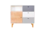 Chambre d'enfant - Commode Syrina 03, Couleur : Blanc / Gris / Chêne - Dimensions : 97 x 104 x 55 cm (H x L x P)