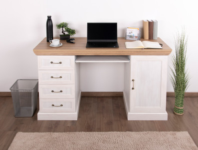 Bureau Badile 17, Couleur : Pin blanc / Marron - 80 x 147 x 55 cm (h x l x p)