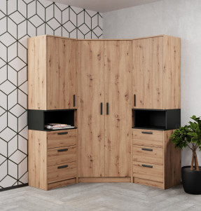 Armoire d'angle - Ensemble F Fafe / 3 pièces / Couleur : Chêne Artisan / Noir / Espace de rangement suffisant / Fonction Soft-Close / 2 compartiments ouverts